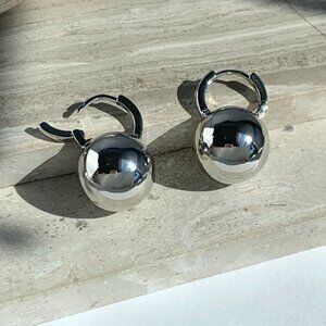 NEW~ Anthropologie Silver Ball Huggie Hoop Earrings